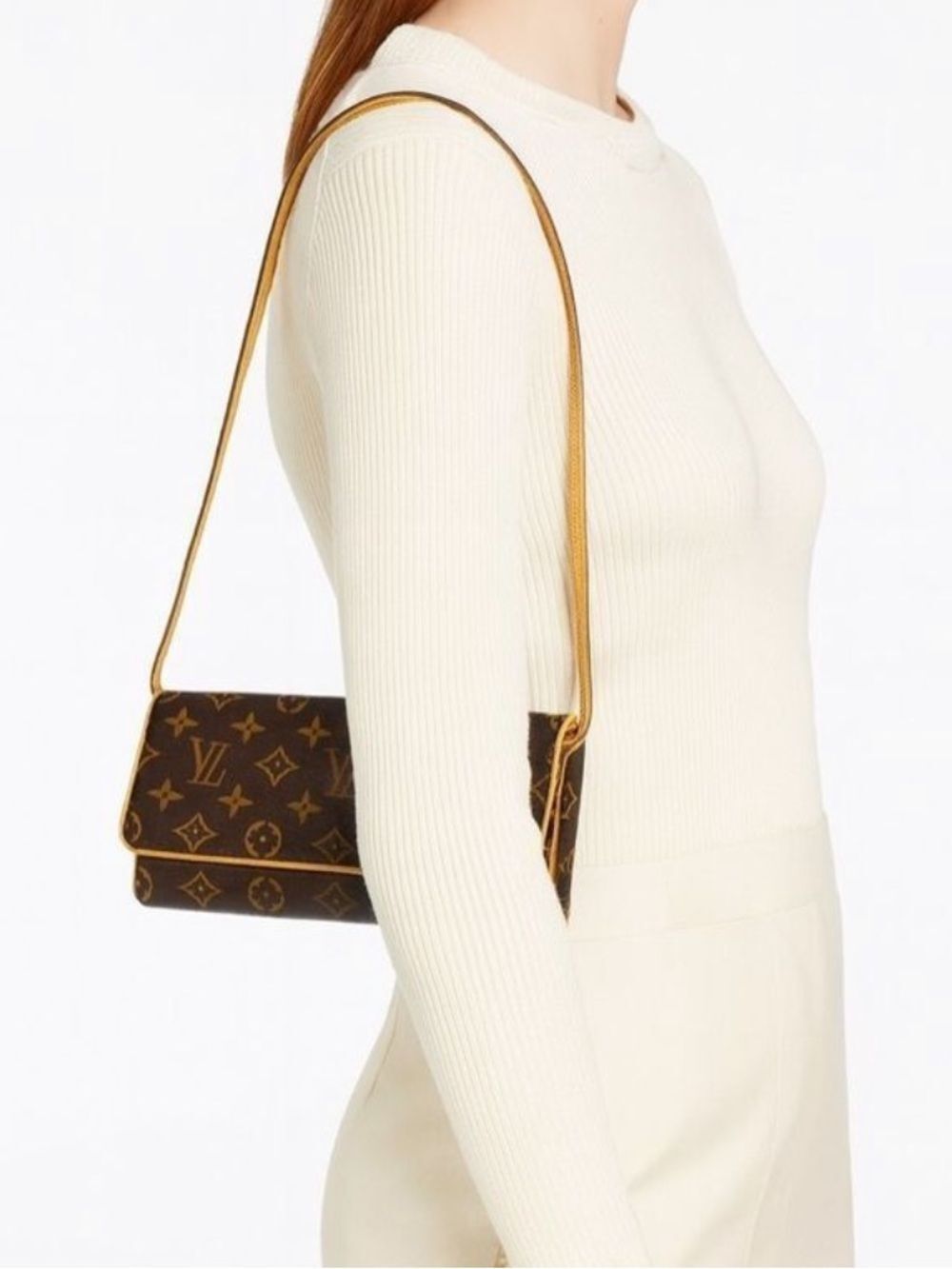 Authentic LOUIS VUITTON Pochette Twin Dark Brown Logo Monogram Shoulder …